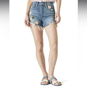 Lucky Brand - Rose Embroidered Blue Denim Shorts